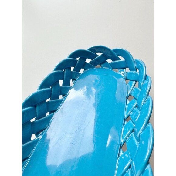 PRIMO'GI Handmade in Italy Blue Woven Treccia Ceramic Long Basket Tray - Picture 2 of 9